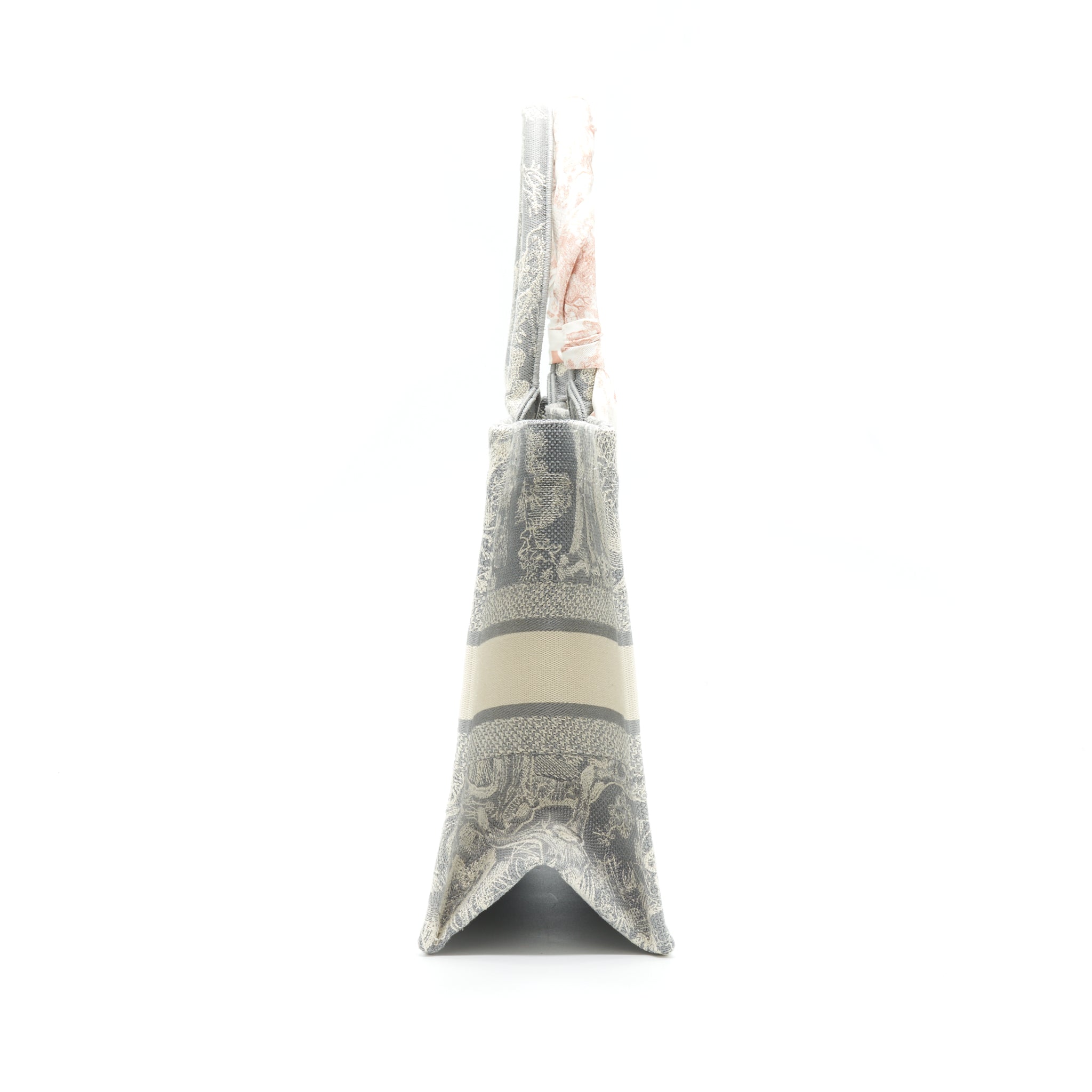 Dior Medium (Old Small) Book Tote Grey Toile De Jouy Reverse Embroidery With An Extra Twilly
