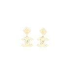 Chanel CC Logo With Flower Black And White Drop Earrings GHW
