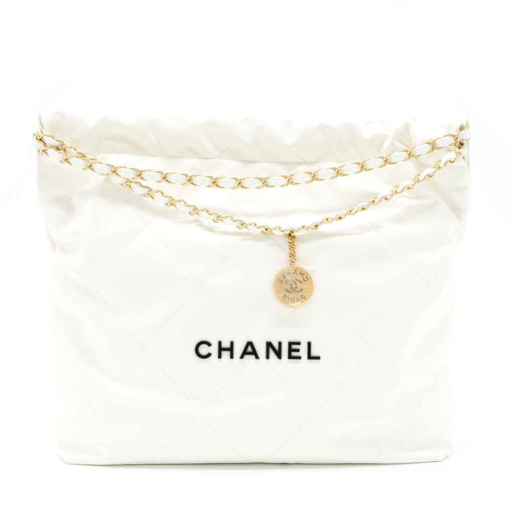 Chanel Medium 22 Bag Shiny Calfskin White GHW (Microchip)