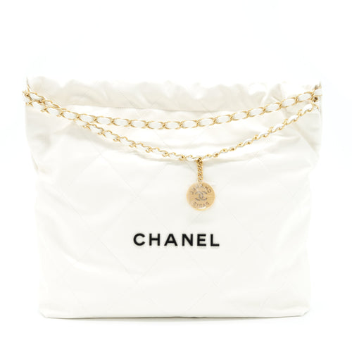 Chanel Medium 22 Bag Shiny Calfskin White GHW (Microchip)