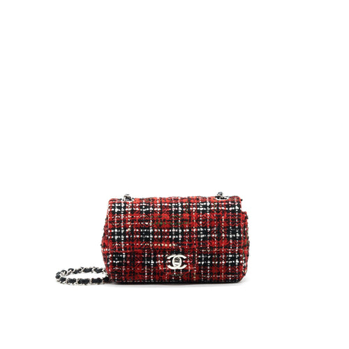 CHANEL SMALL RECTANGULAR RED BLACK TWEED IN SHW