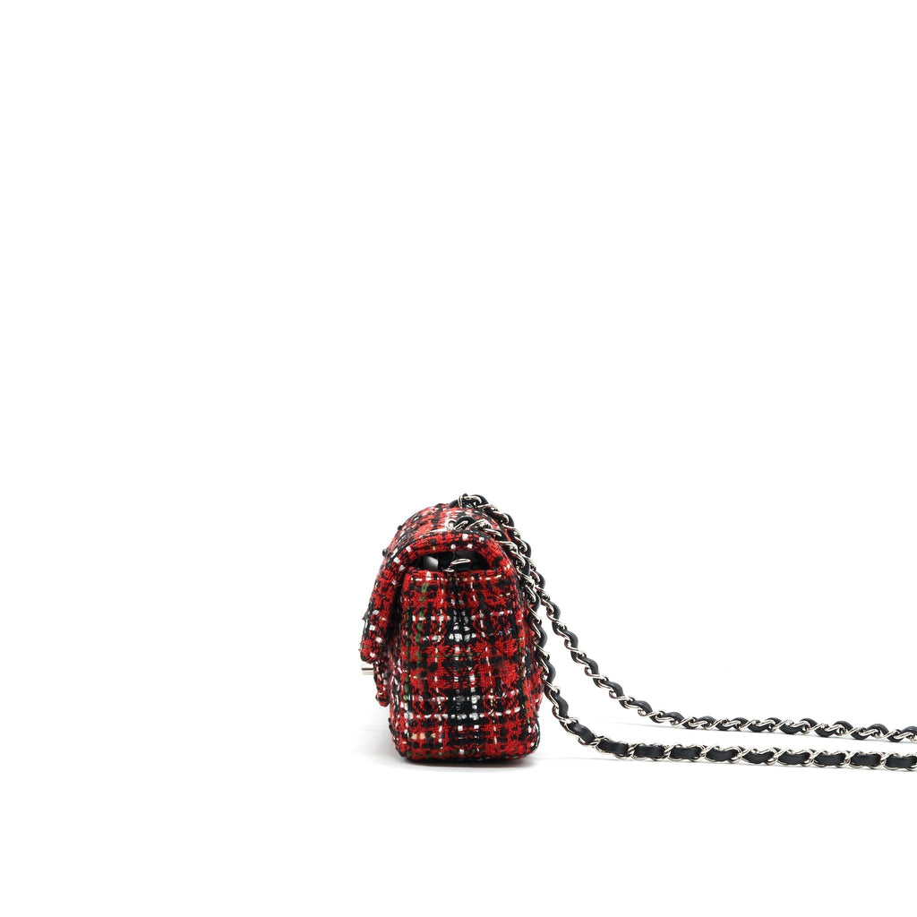 CHANEL SMALL RECTANGULAR RED BLACK TWEED IN SHW