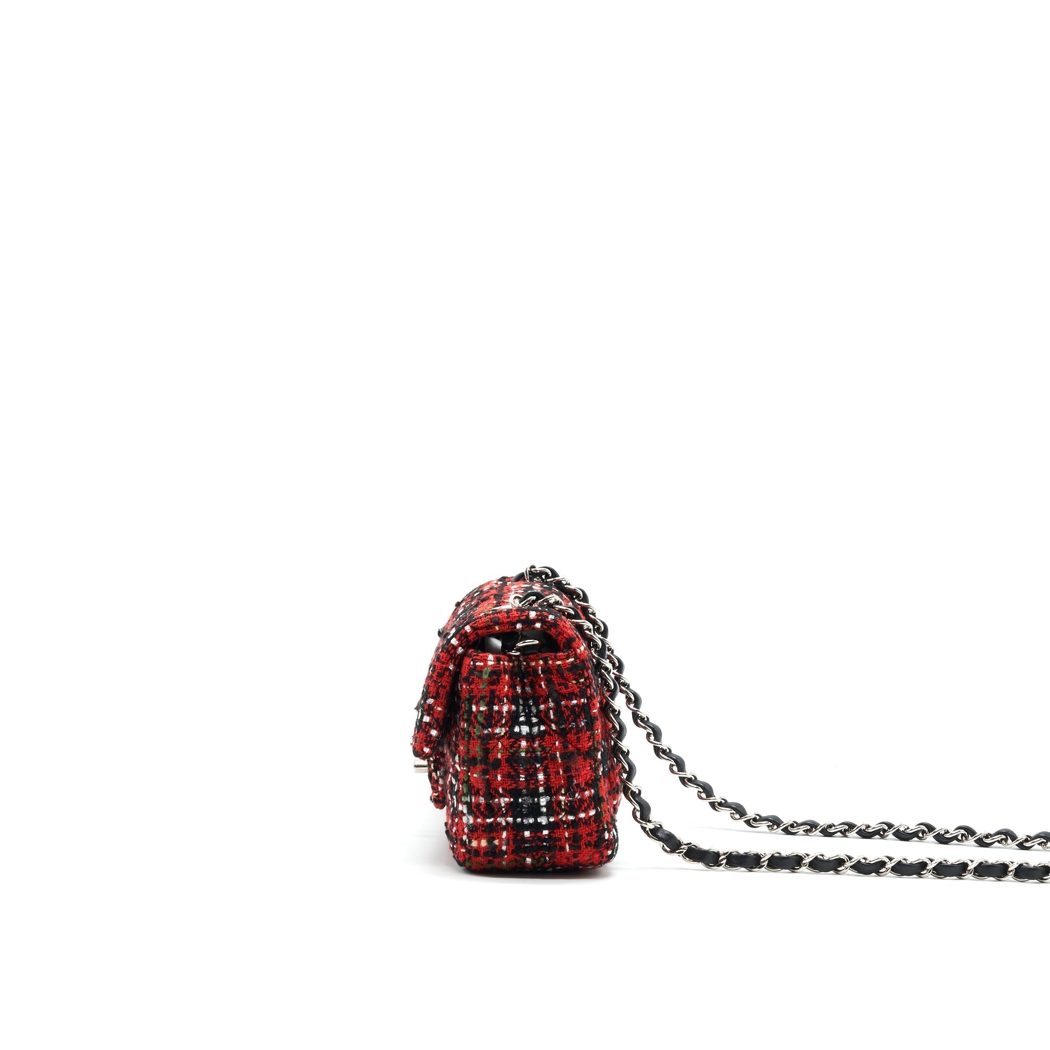 CHANEL SMALL RECTANGULAR RED BLACK TWEED IN SHW