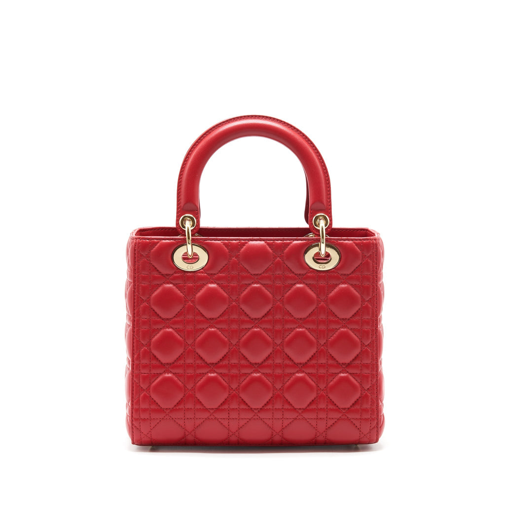 Dior medium lady dior lambskin red GHW