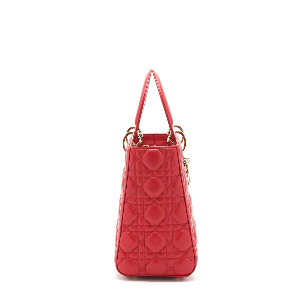 Dior medium lady dior lambskin red GHW