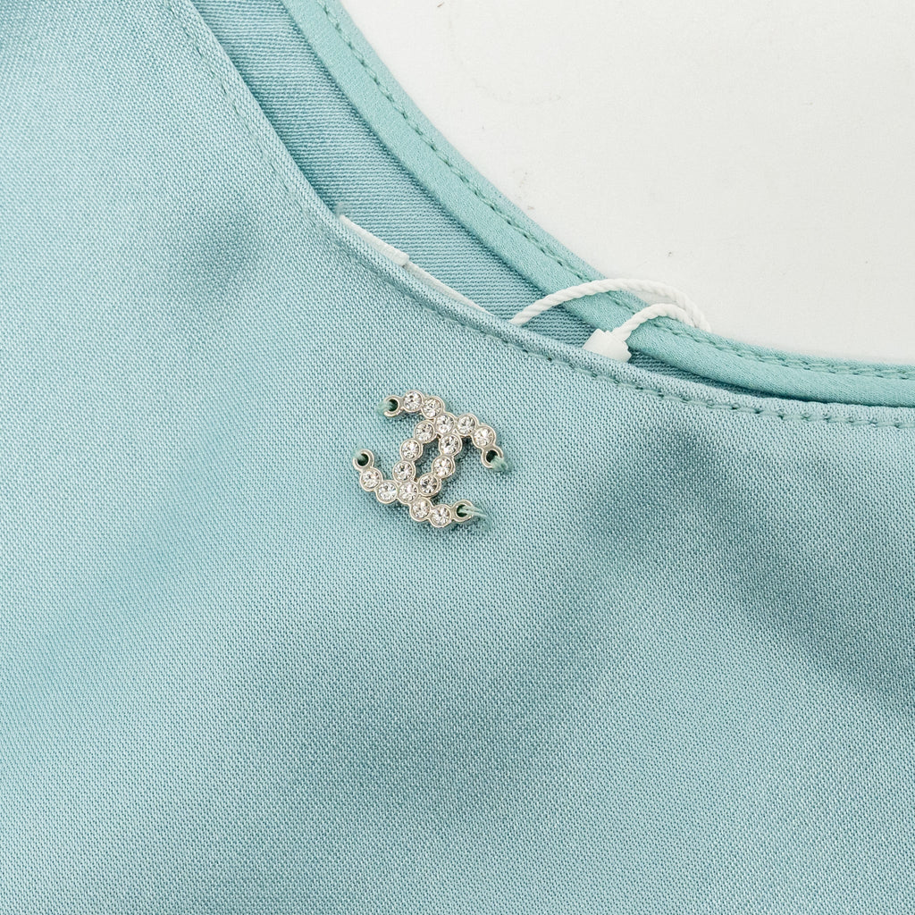 Chanel Size 34 23P Satin Midi Dress Silk Turquoise Blue