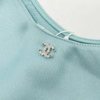 Chanel Size 34 23P Satin Midi Dress Silk Turquoise Blue