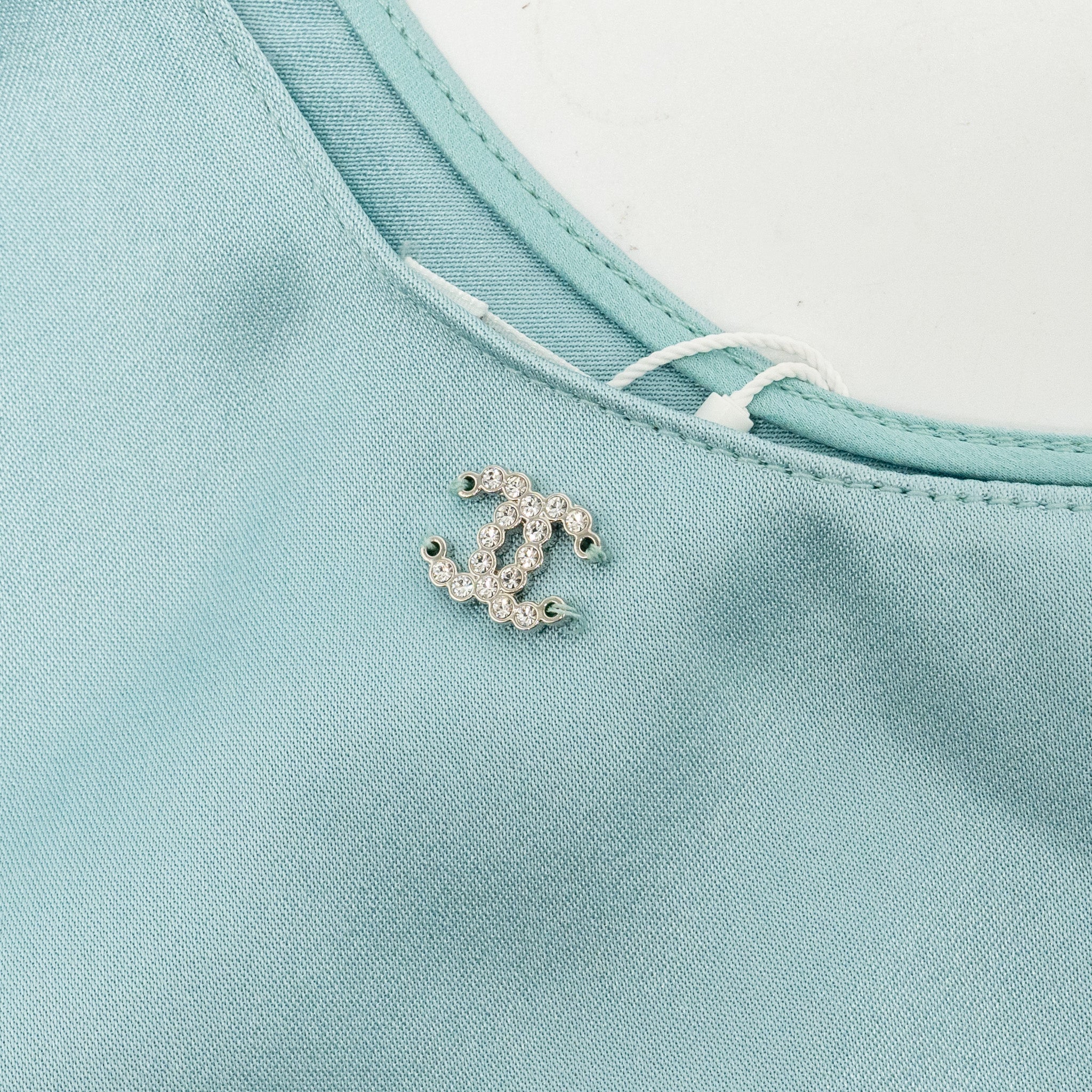 Chanel Size 34 23P Satin Midi Dress Silk Turquoise Blue