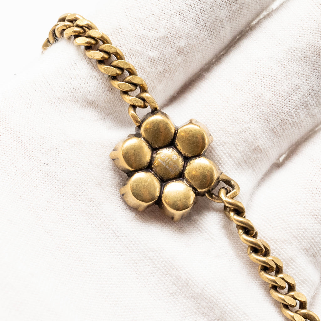 Gucci Crystal Double G Necklace Metal Aged Gold