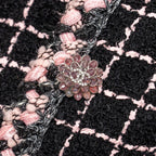 Chanel Size 36 Camellia Detailed Button Tweed Jacket Wool/Polyamide Black/Pink