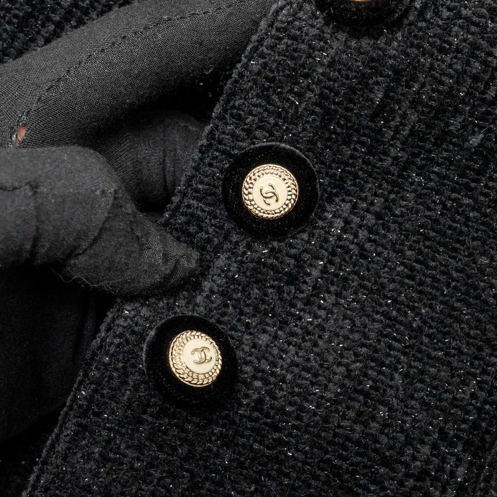 Chanel Size 36 20A Runway Matiers D’art Feather Trim Jacket Wool black