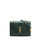 Saint Laurent Chevron Monogram Flap Bag Dark Green GHW