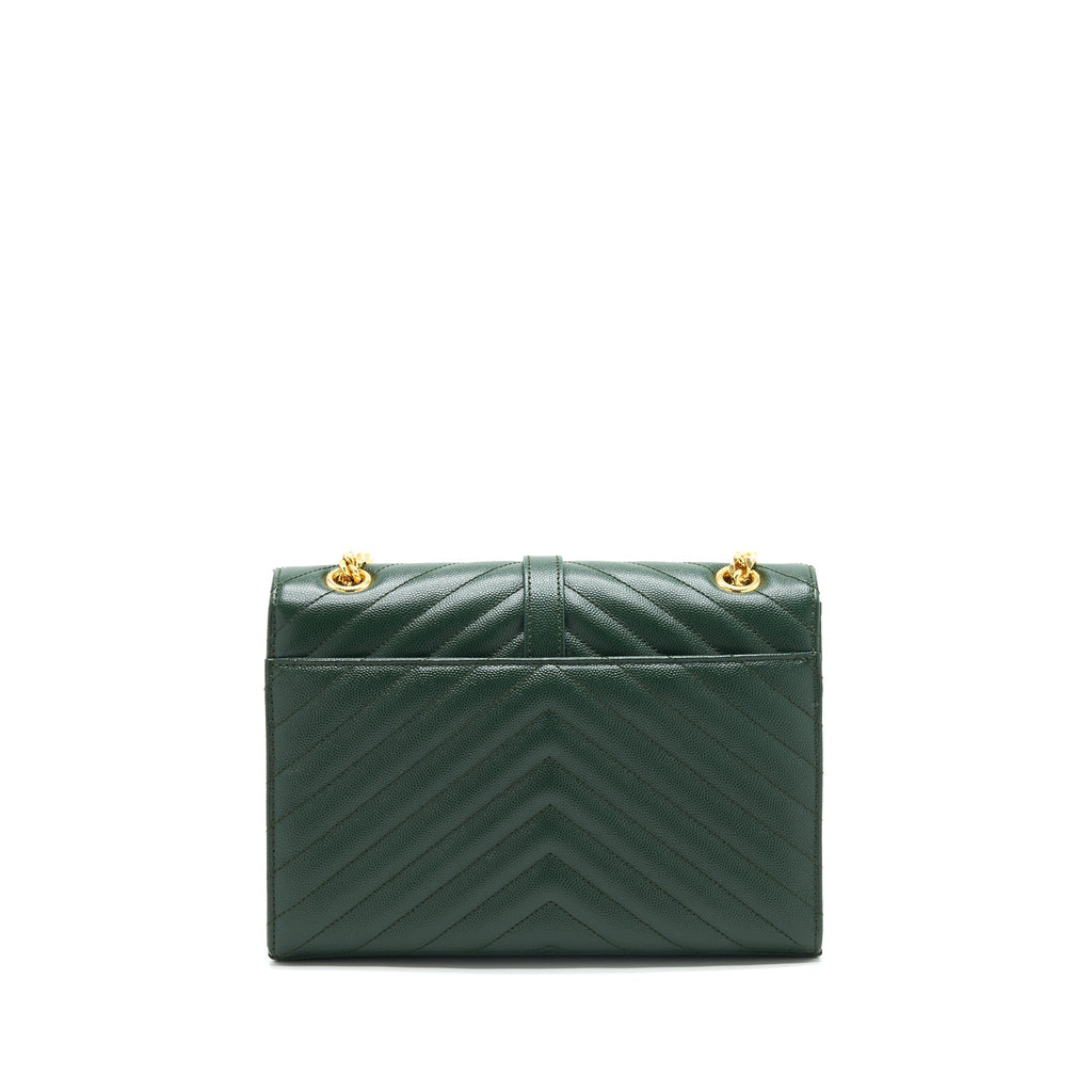 Saint Laurent Chevron Monogram Flap Bag Dark Green GHW