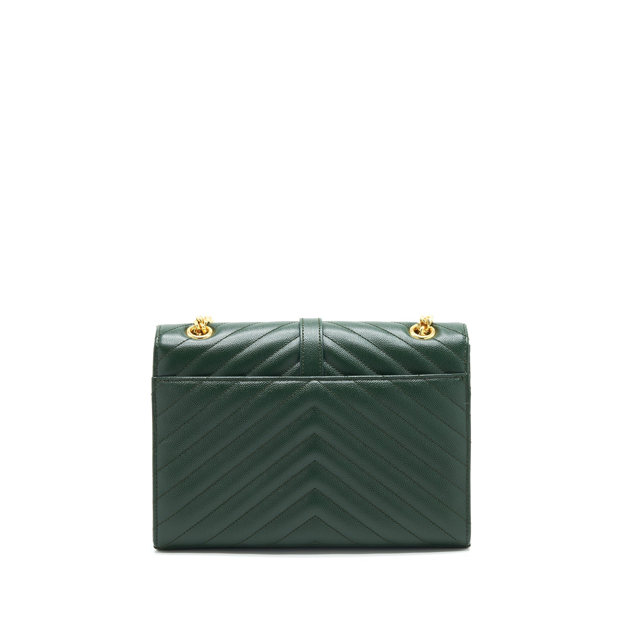 Saint Laurent Chevron Monogram Flap Bag Dark Green GHW