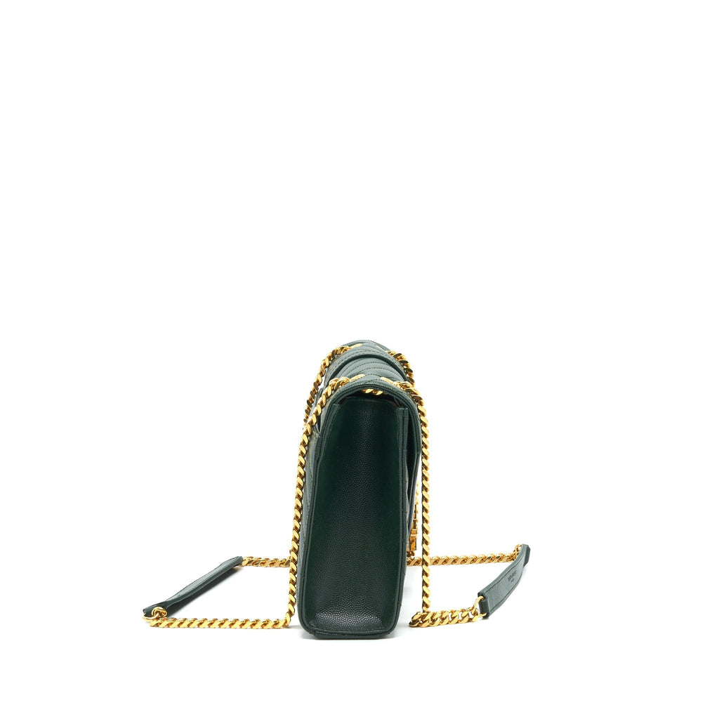 Saint Laurent Chevron Monogram Flap Bag Dark Green GHW