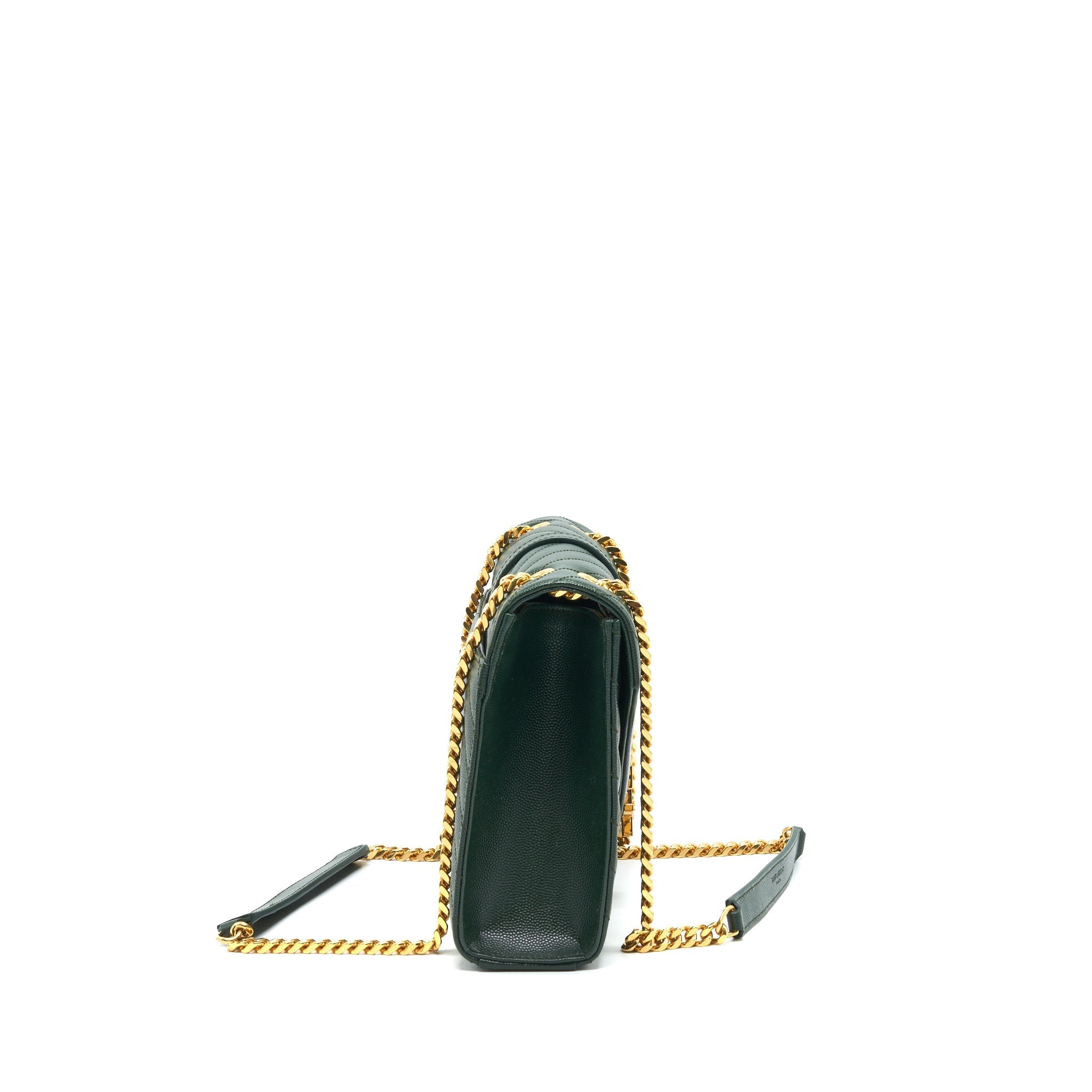 Saint Laurent Chevron Monogram Flap Bag Dark Green GHW