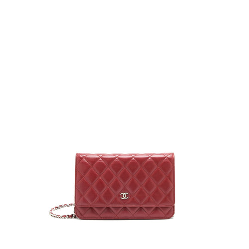Chanel Classic Wallet On Chain Lambskin Dark Red SHW