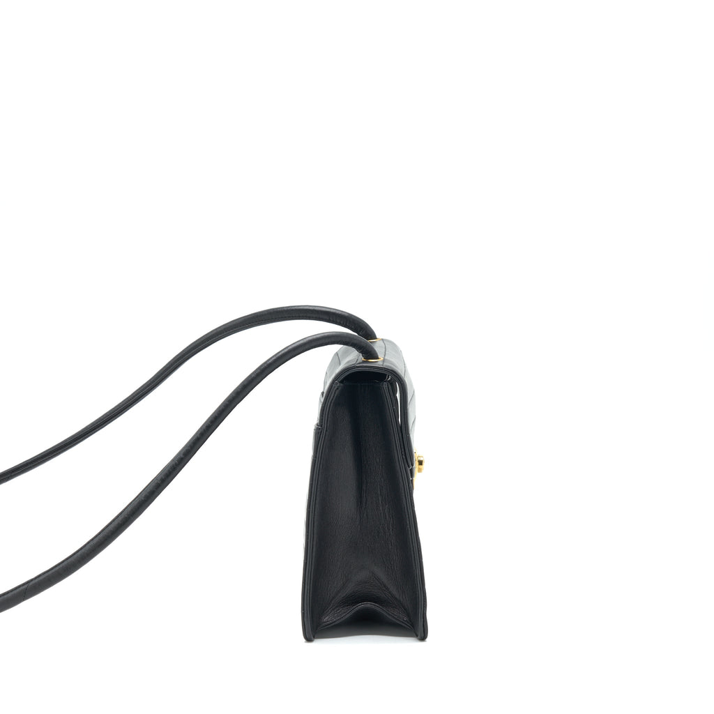 Chanel Vintage Kelly Flap Bag With Long Strap Black 24k GHW