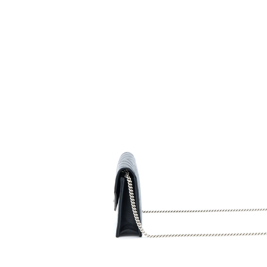 Saint Laurent/ YSL Envelope Wallet On Chain Grain Calfskin Black SHW