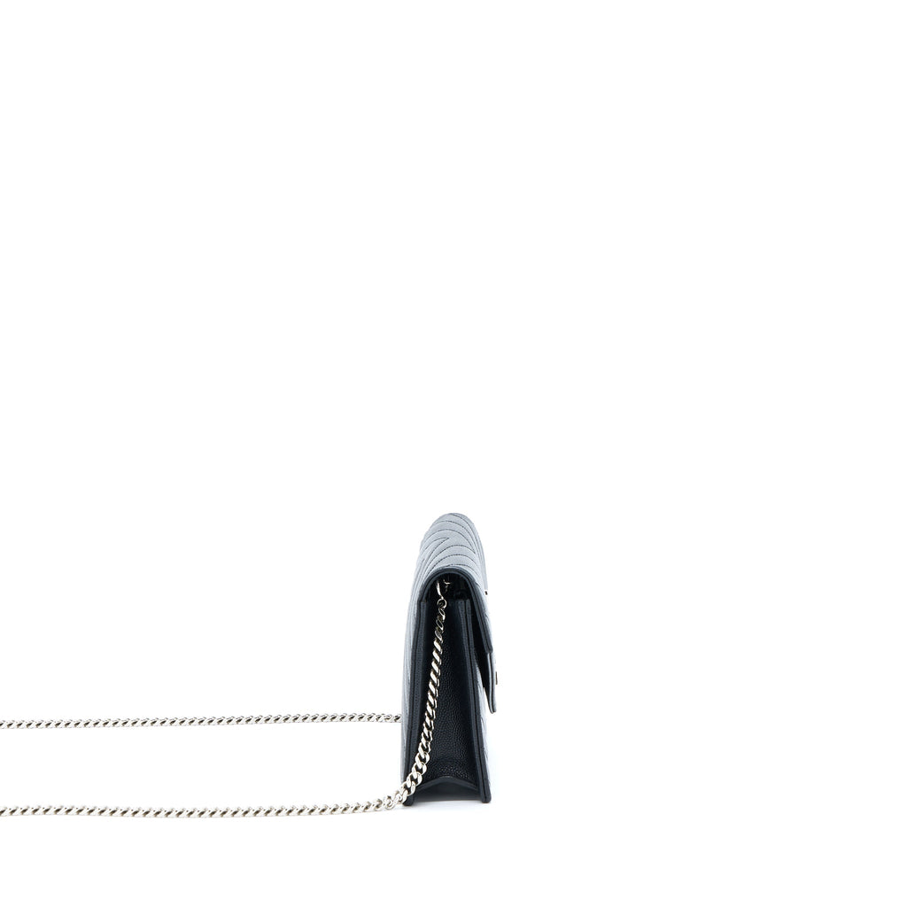 Saint Laurent/ YSL Envelope Wallet On Chain Grain Calfskin Black SHW