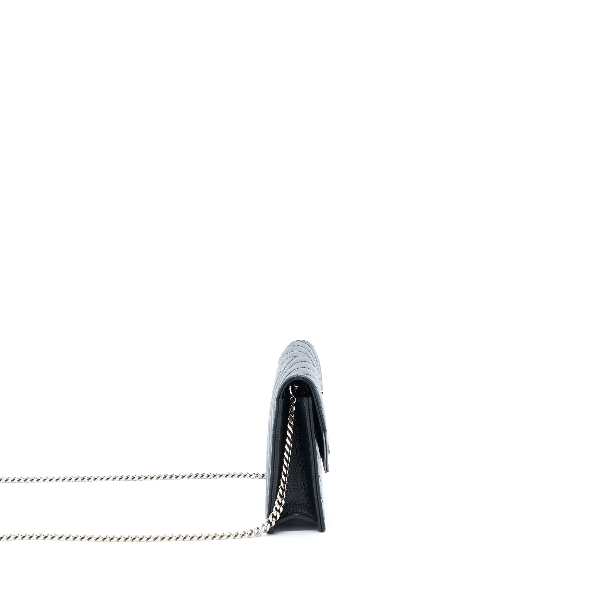 Saint Laurent/ YSL Envelope Wallet On Chain Grain Calfskin Black SHW