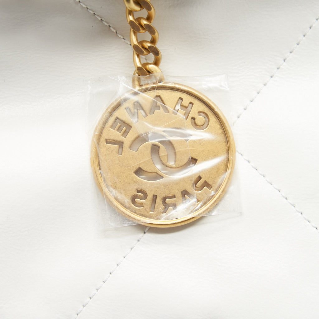 Chanel Medium 22 Bag Shiny Calfskin White GHW (Microchip)