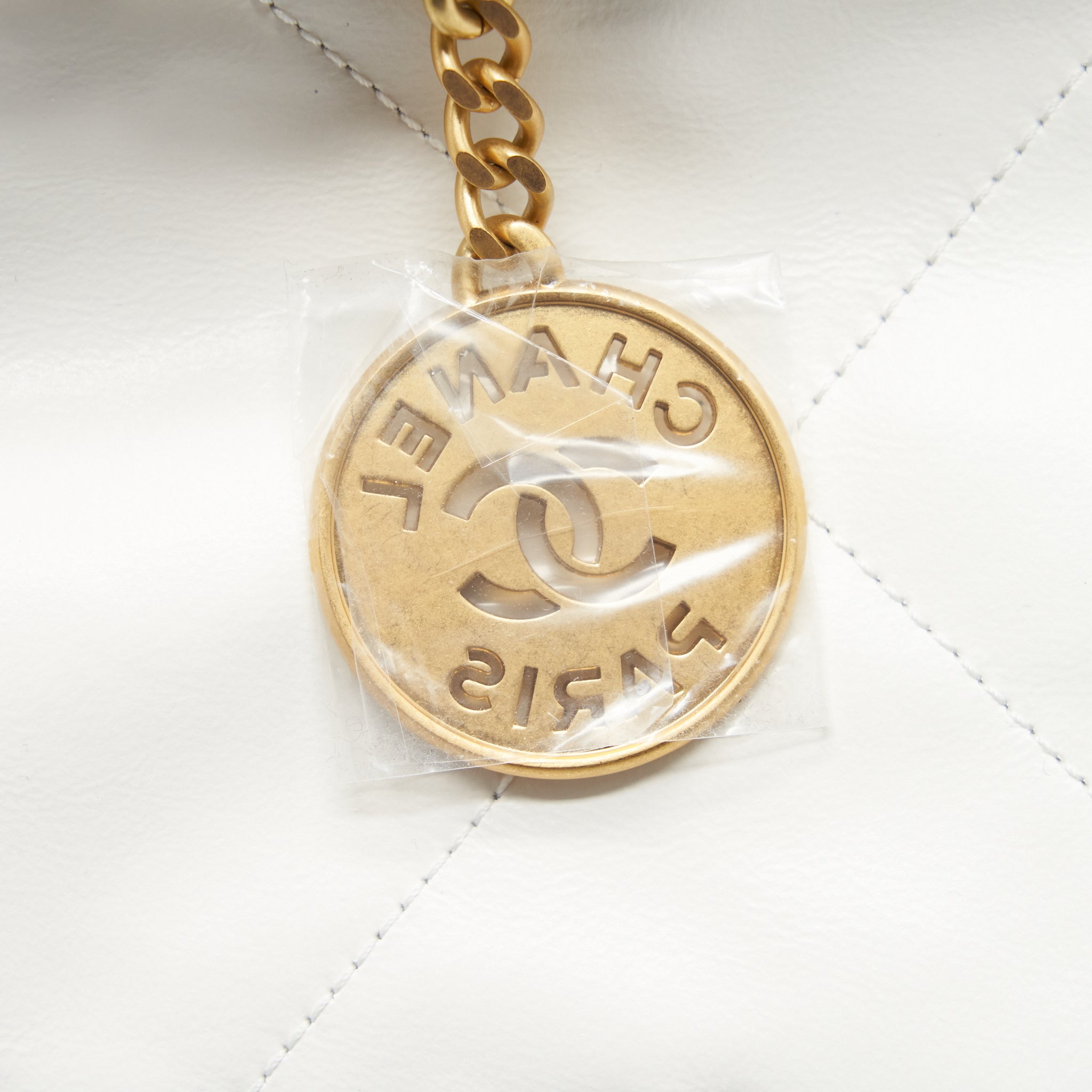 Chanel Medium 22 Bag Shiny Calfskin White GHW (Microchip)