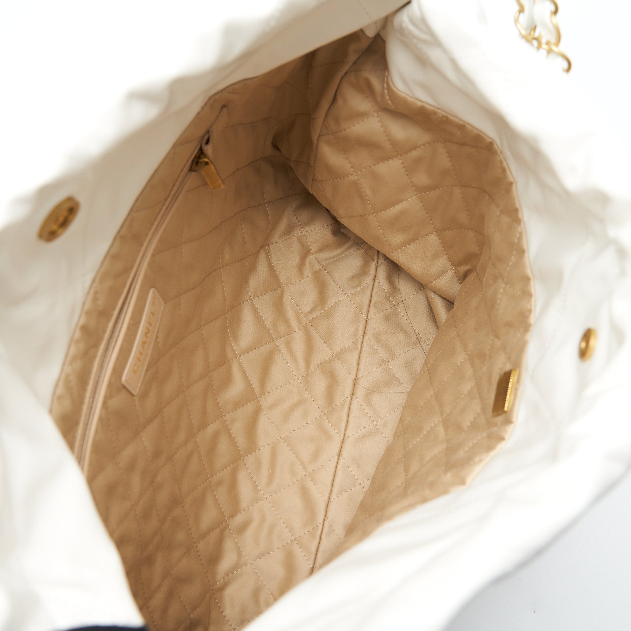 Chanel Medium 22 Bag Shiny Calfskin White GHW (Microchip)