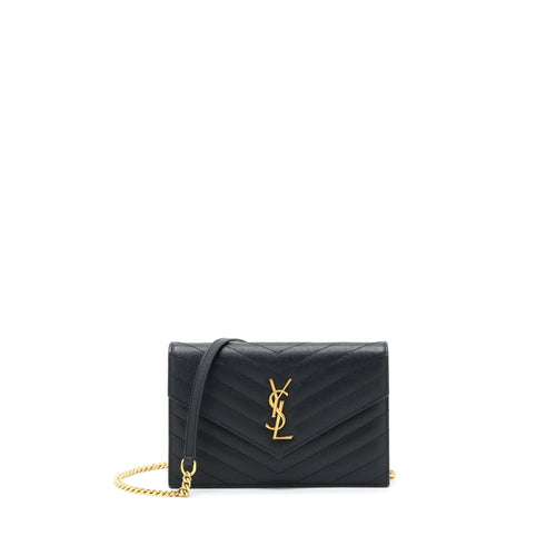Saint Laurent/YSL Envelop Chain Wallet Caviar Black GHW