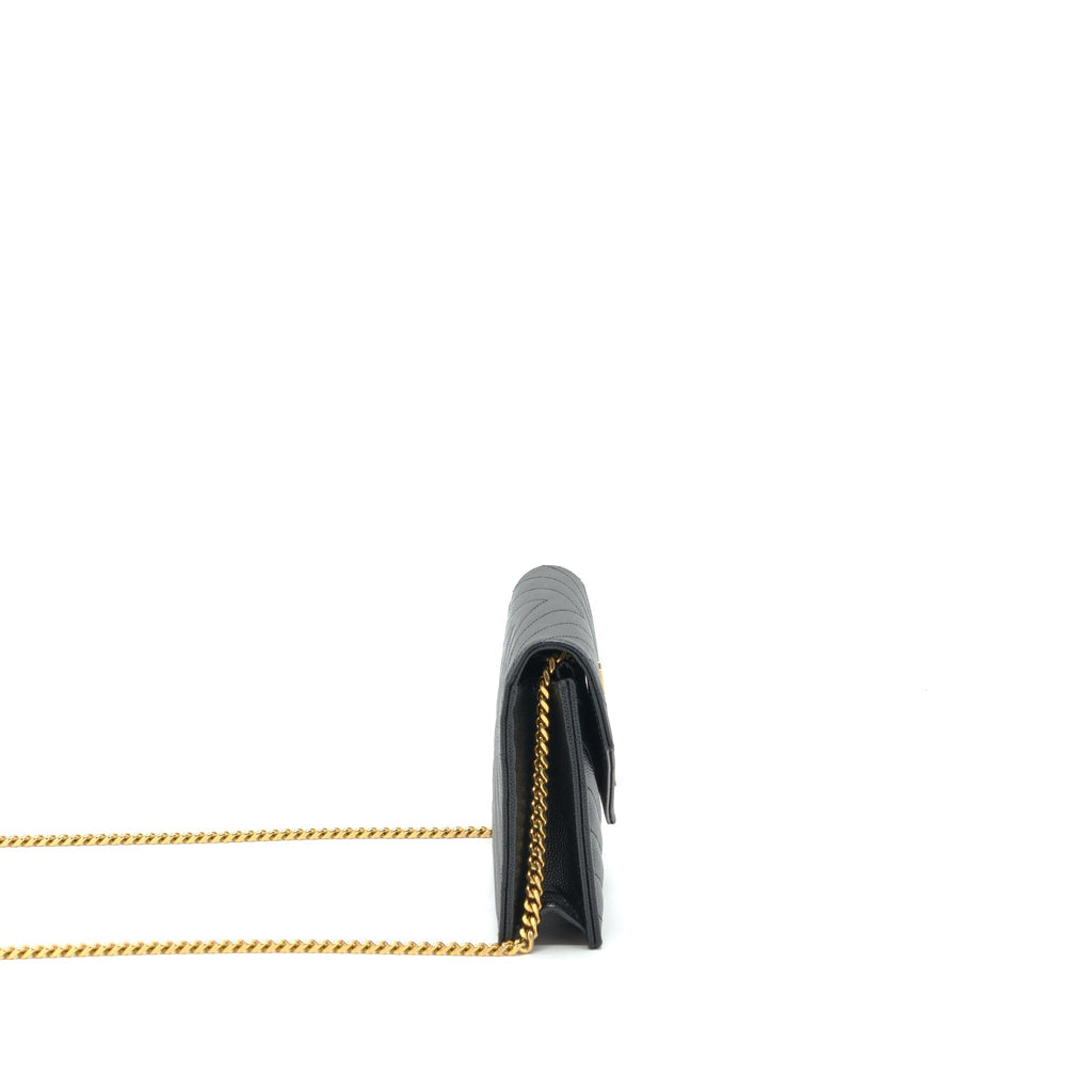 Saint Laurent/YSL Envelop Chain Wallet Caviar Black GHW
