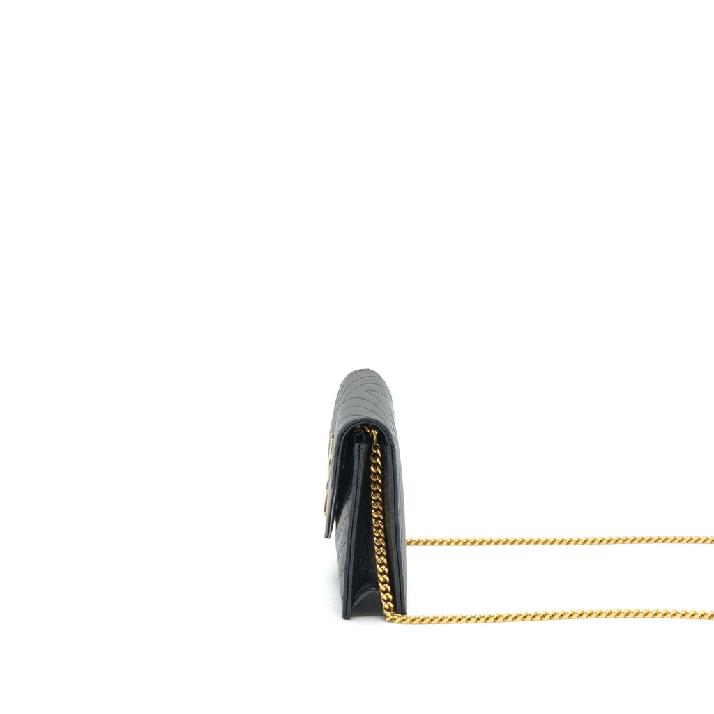 Saint Laurent/YSL Envelop Chain Wallet Caviar Black GHW