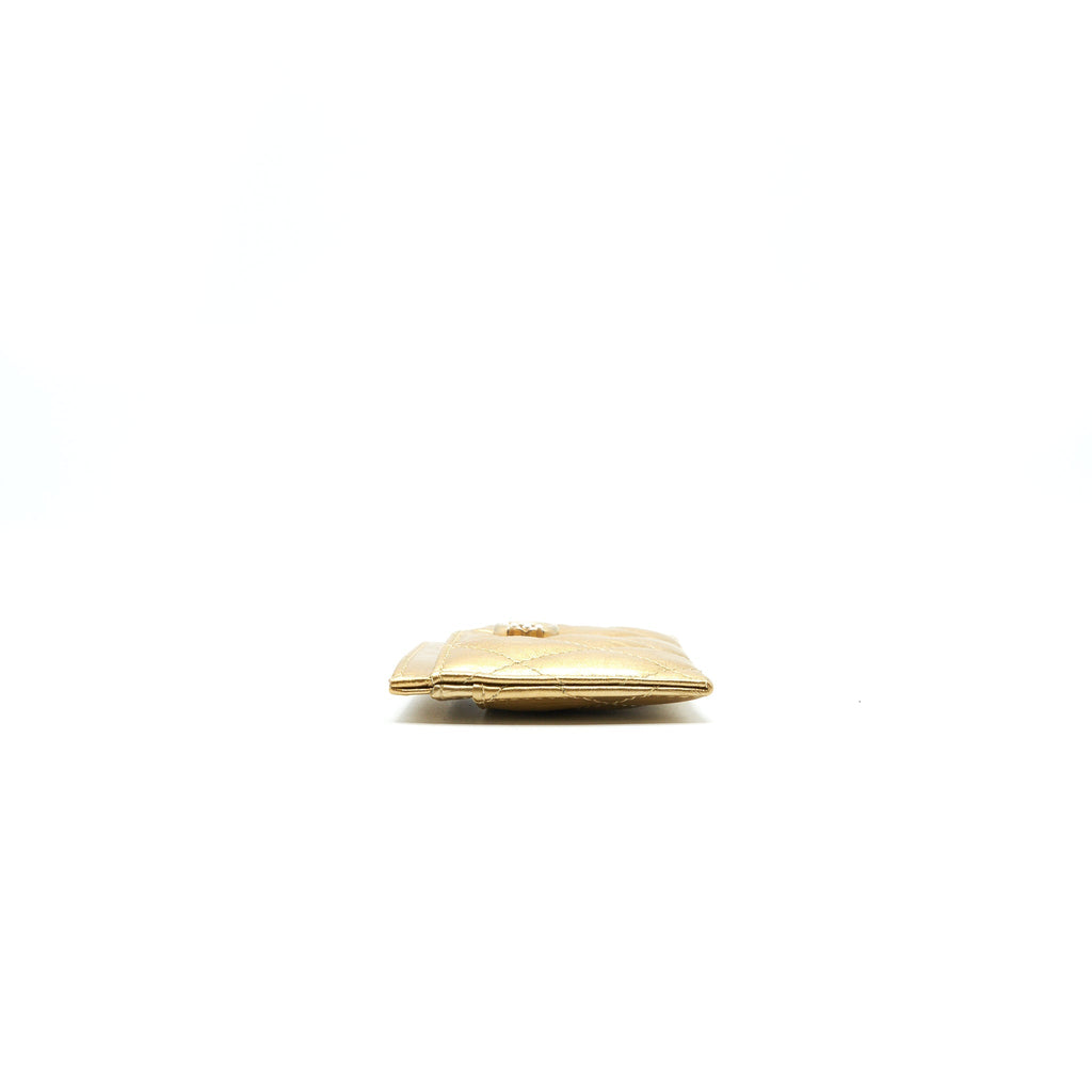 Chanel Quilted Card Holder Lambskin Gold Colour with Gold and Pearl CC Logo