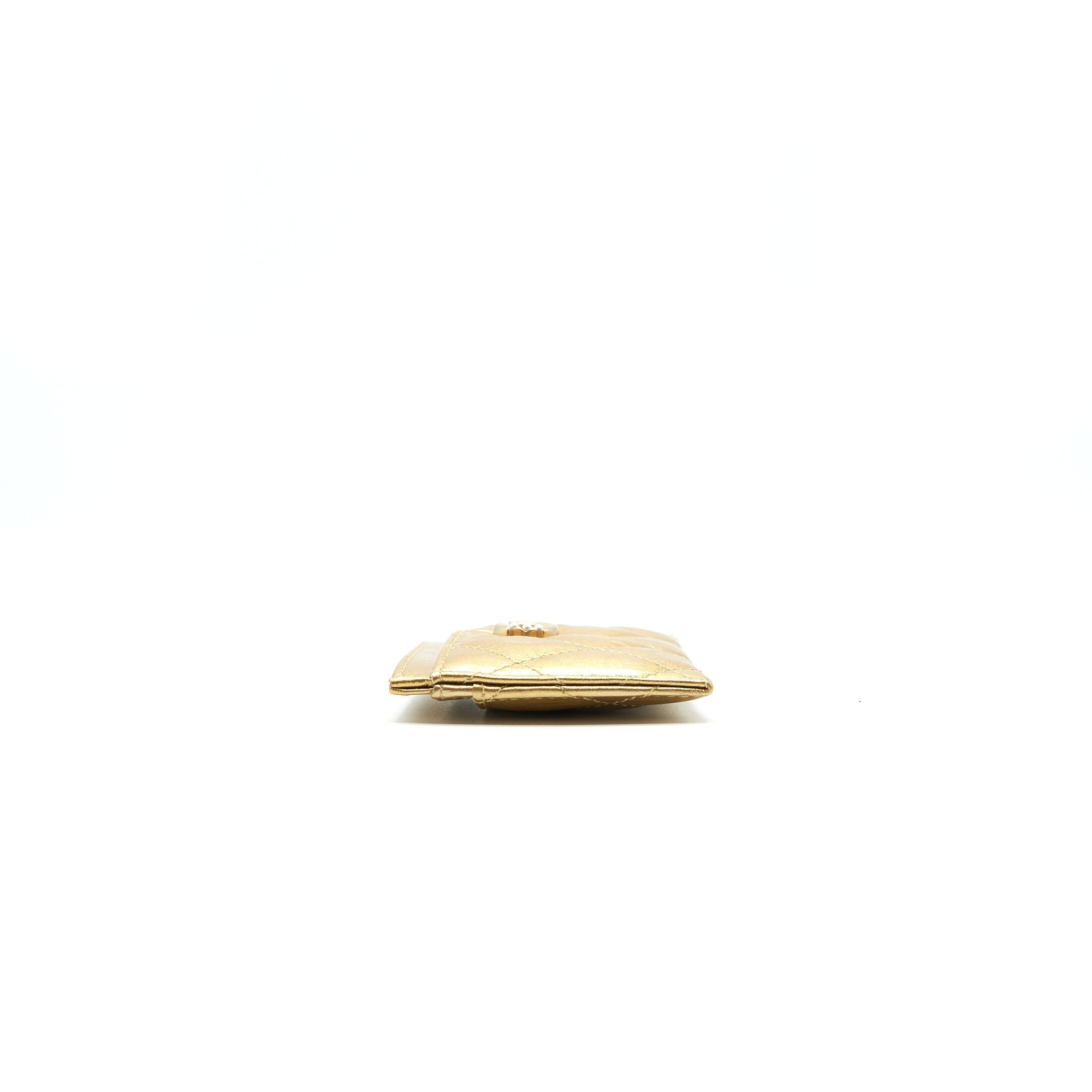 Chanel Quilted Card Holder Lambskin Gold Colour with Gold and Pearl CC Logo