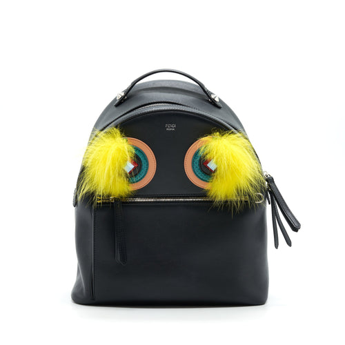 FENDI MONSTER BACKPACK IN BLACK WITH YELLOW FUR