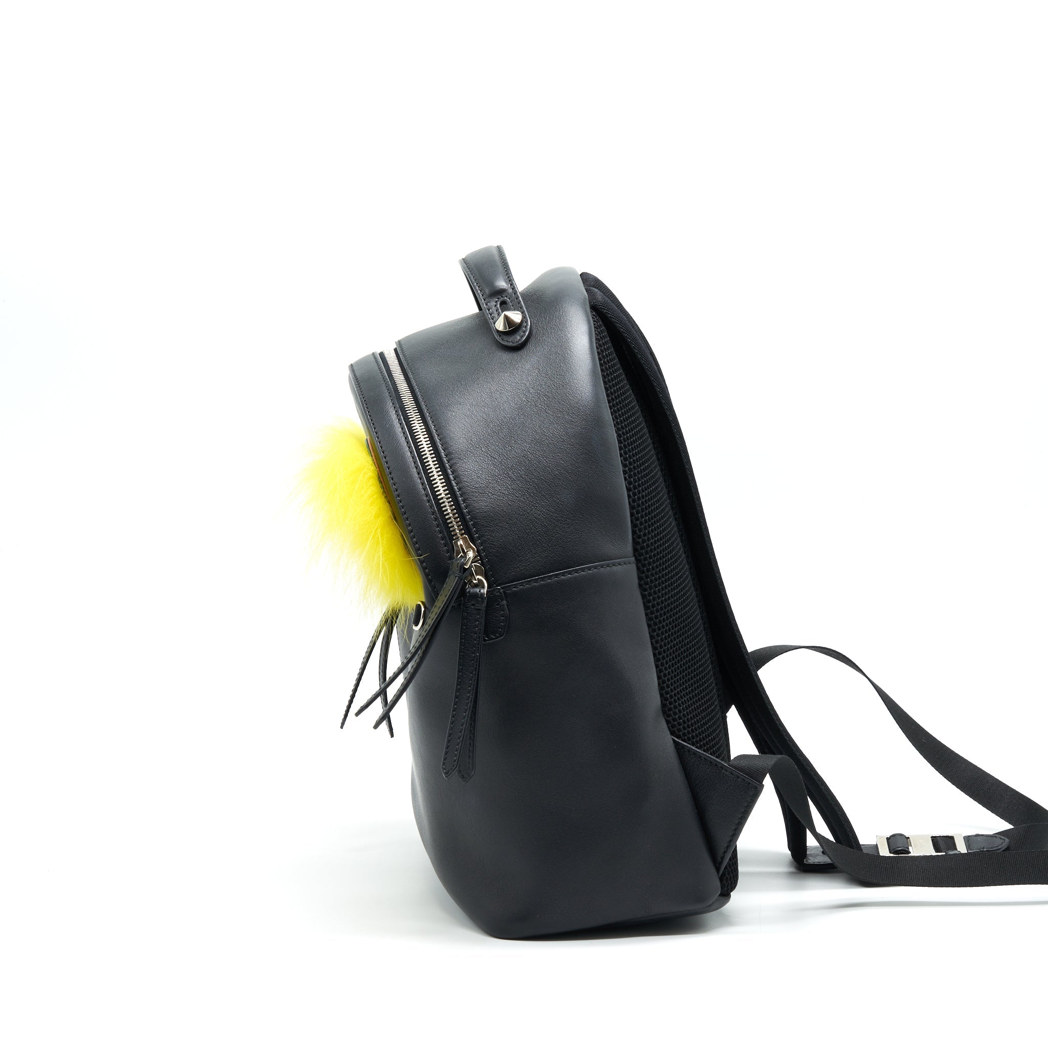 FENDI MONSTER BACKPACK IN BLACK WITH YELLOW FUR