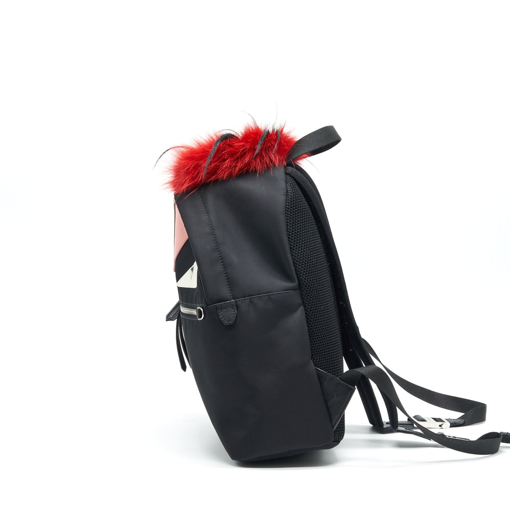 FENDI MONSTER BACKPACK IN BLACK WITH RED FUR