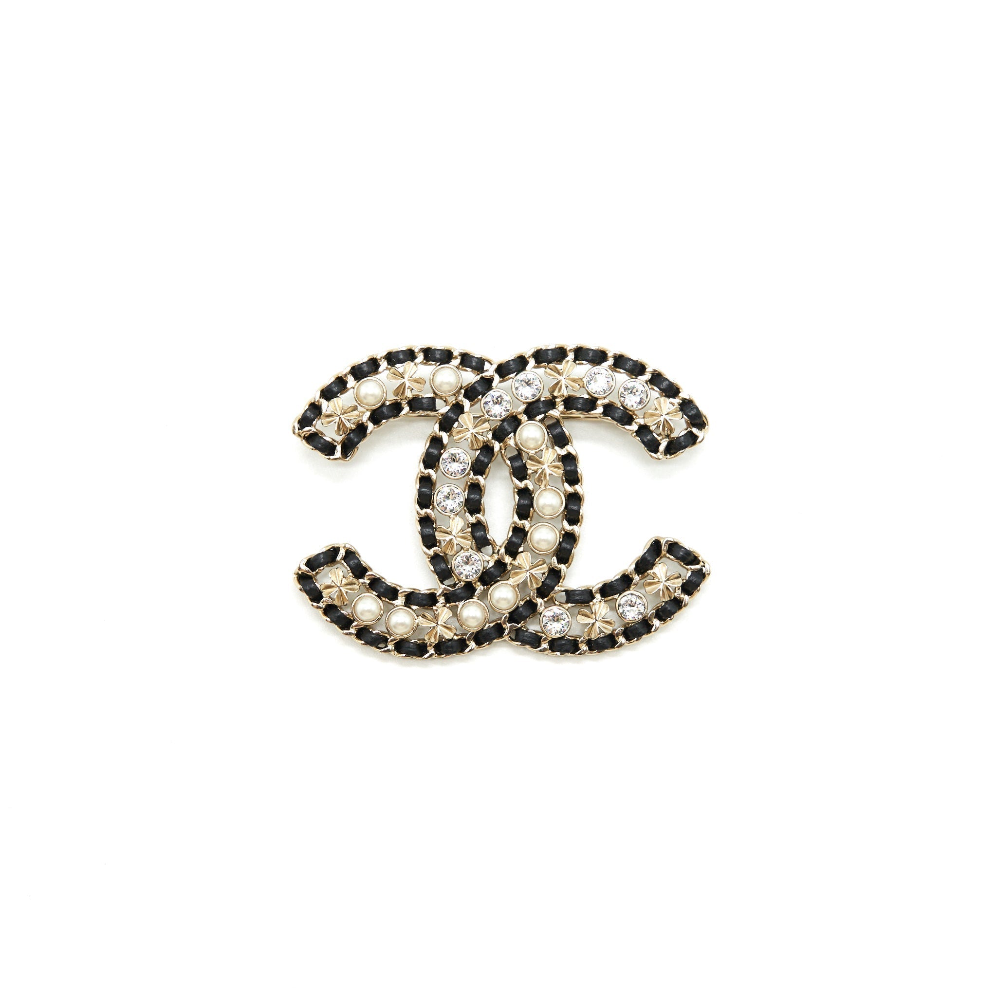 Chanel CC Chain/ White Crystal / Pearl Brooch