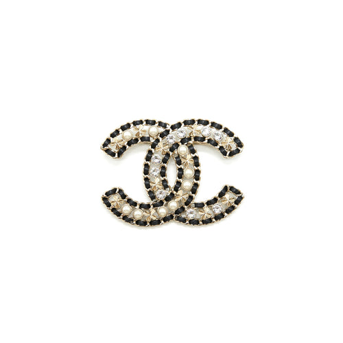 Chanel CC Chain/ White Crystal / Pearl Brooch