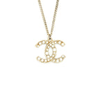 Chanel CC Logo Necklace Light Gold Tone With Pearl Design