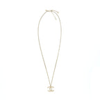 Chanel CC Logo Necklace Light Gold Tone With Pearl Design
