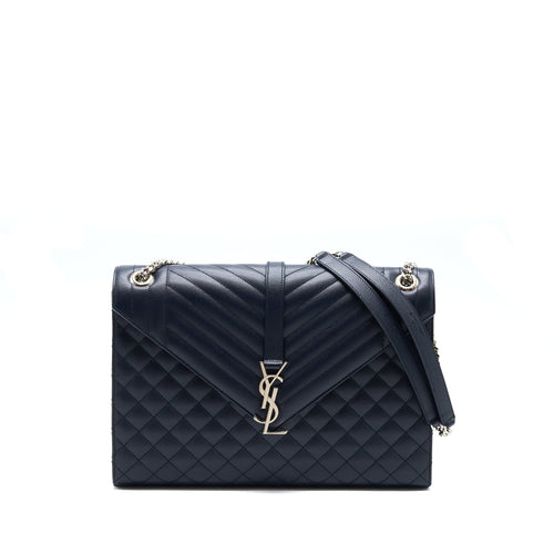 Saint Laurent Envelop Shoulder Bag Calfskin Navy SHW