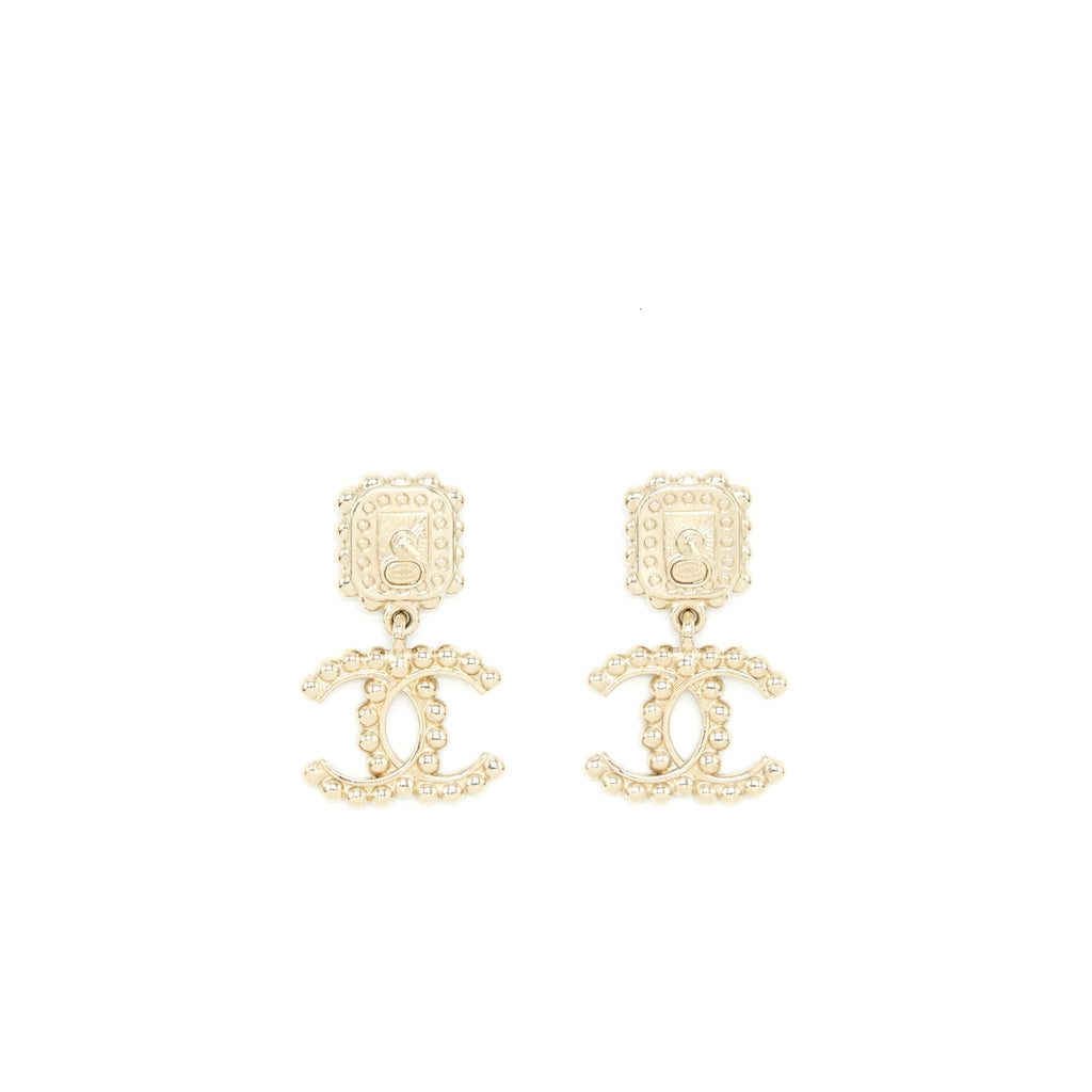 Chanel Crystal CC Drop Earrings With Pink Stud LGHW