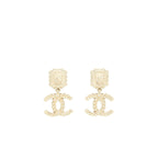 Chanel Crystal CC Drop Earrings With Pink Stud LGHW