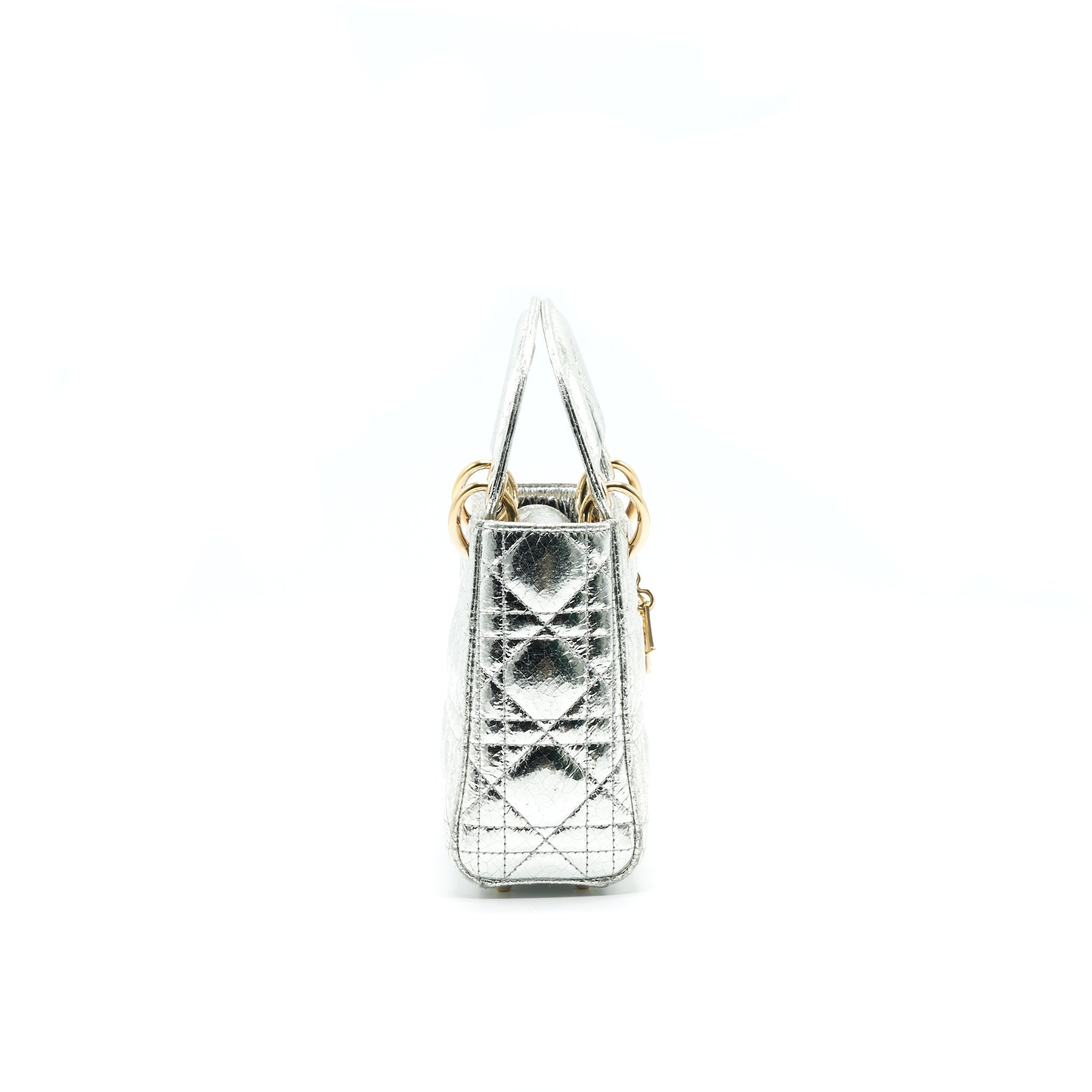 CHRISTIAN DIOR MINI LADY DIOR METALLIC SILVER