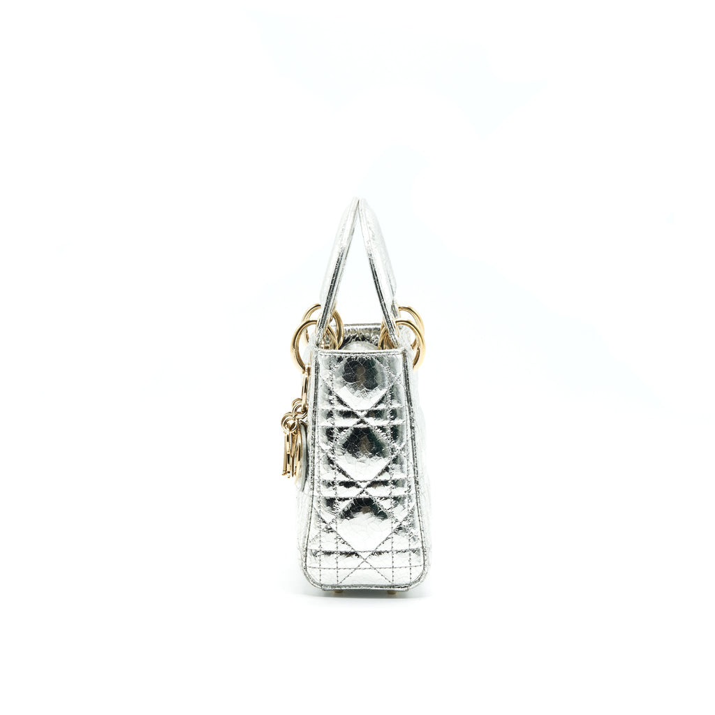 CHRISTIAN DIOR MINI LADY DIOR METALLIC SILVER