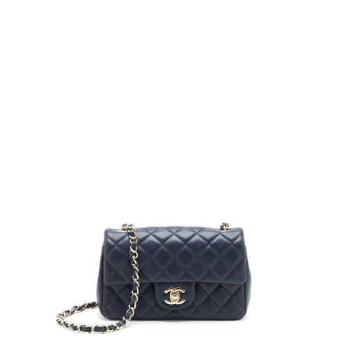 Chanel Mini Rectangular Flap Bag Lambskin Navy LGHW