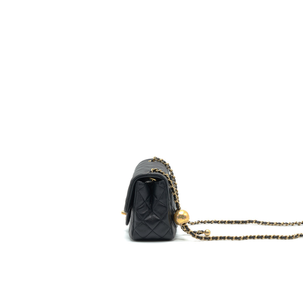 Chanel Pearl Crush Mini Square Flap Bag Lambskin Black GHW