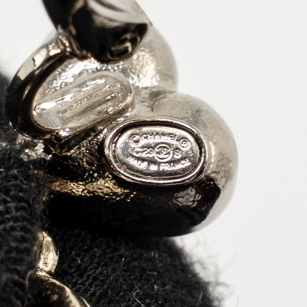 Chanel Crystal Heart CC logo Dropped Ear Clips Silver Tone