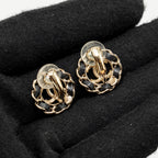 Chanel leather chain round cc logo ear clips light gold tone