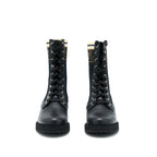 FENDI Size 37 Black Leather Biker Boots With Stretch Fabric SHW
